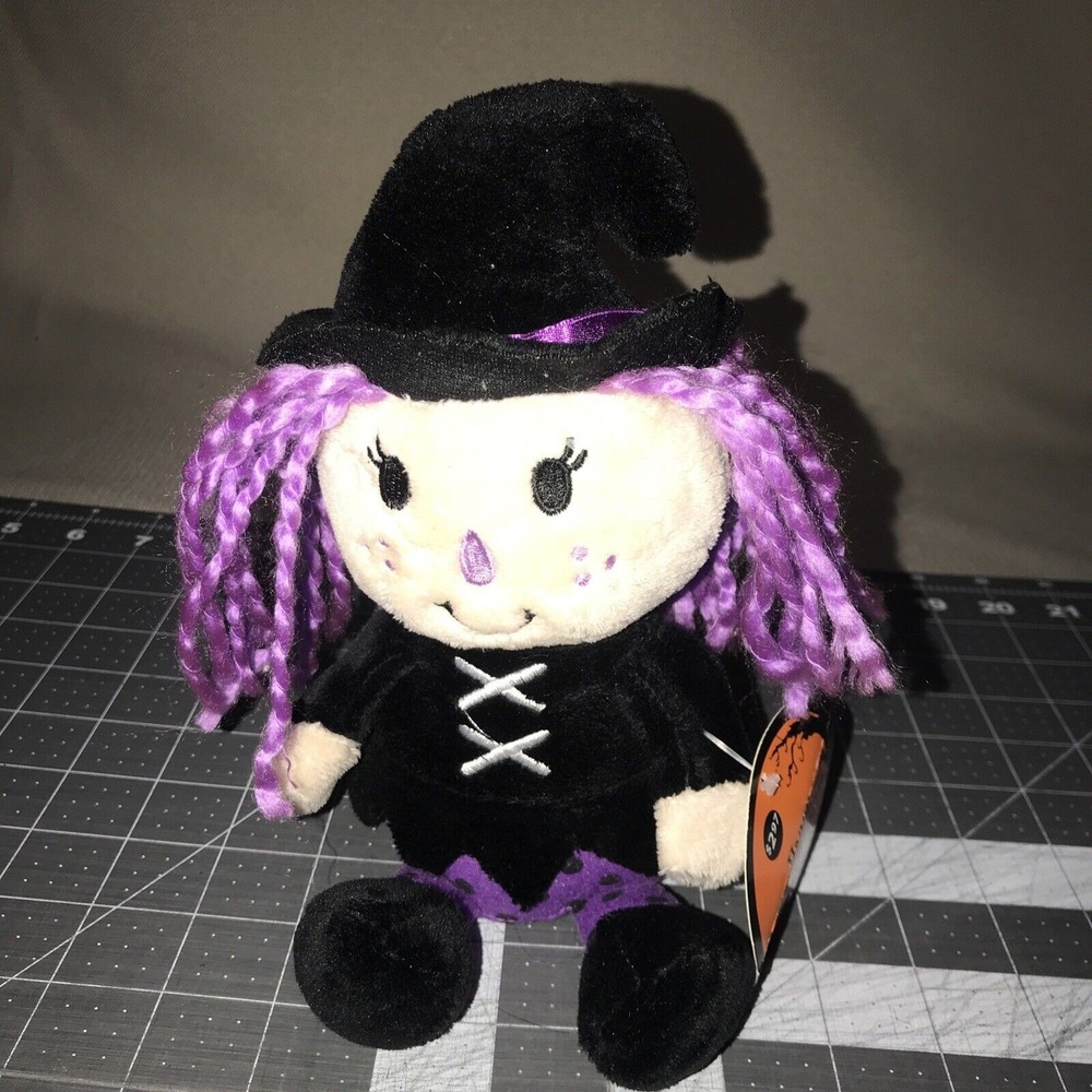 Dan Dee Halloween Witch Girl Black Dress Purple Hair Stuffed Doll Plush Toy